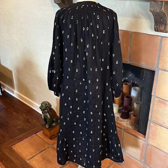 WRAP  London Black and Cream Ballion Sleeve Deep-V Cotton Midi Dress, 6! - Picture 8 of 11